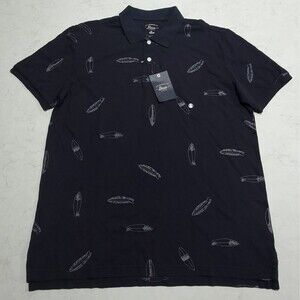 G.H. Bass & Co. All Over Surfboards Golf Polo Navy Blue Shirt 100% Cotton NWOT